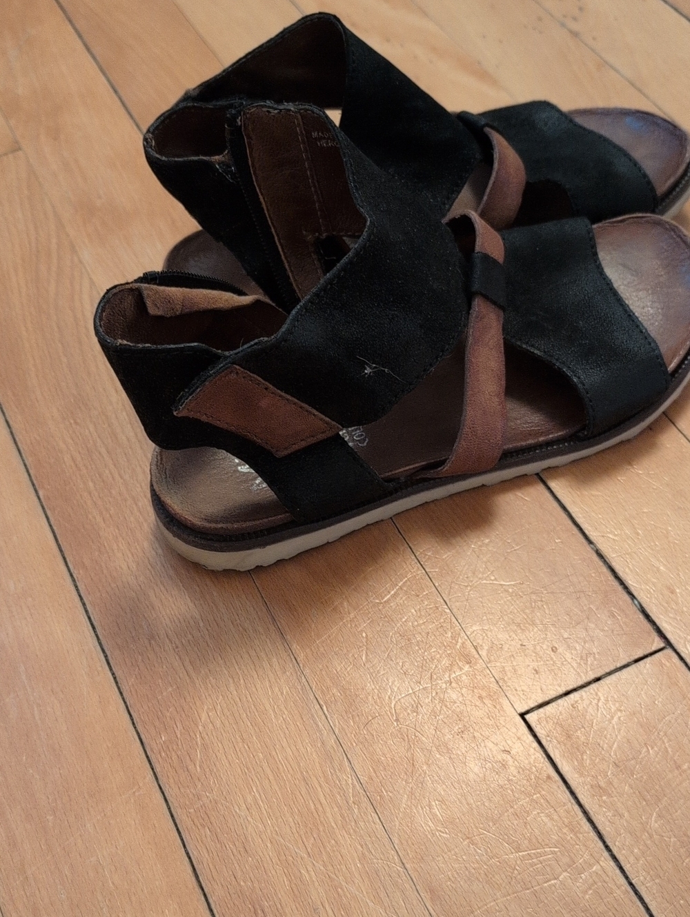 Miz Mooz Black and Brown Suede Leather Strap Sandals